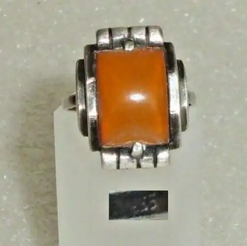 Art Déco Ring aus 835er Silber mit Bernstein/Amber, Gr. 57 Ø 18,1 mm (da3694)