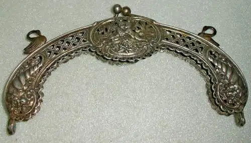 Gründerzeit Bügel für Tasche aus 800er Silber mit Engel  (da3958)