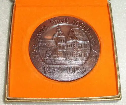 Medaille 750 Jahre Stadt Mühlberg/E.  in OVP (da3932)