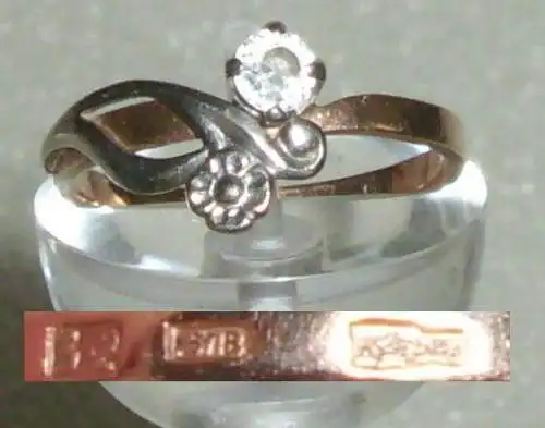 Russischer Ring aus 583er Gold mit Zirkonia, Gr. 57 Ø 18,1 mm (da3921)
