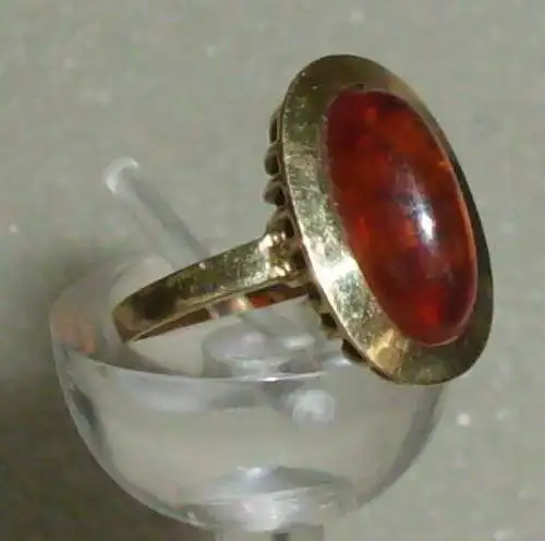 Ring aus 585er Gold mit Bernstein/Amber, Gr. 51 Ø 16,2 mm (da3915)