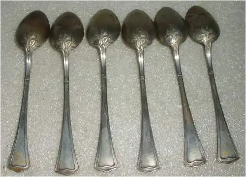 6 feine original alte Jugendstil  Mokkalöffel aus 800 Silber (da3713)