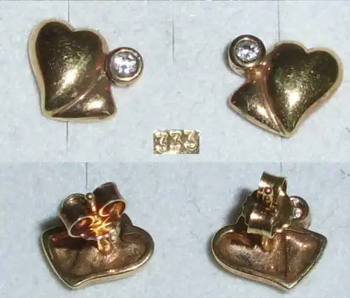Herz- Ohrringe Stecker aus 333er Gold mit weißem Stein  (da3637)