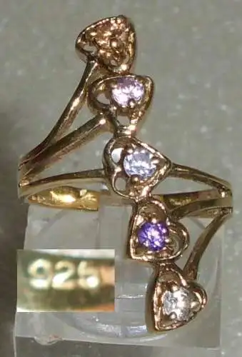 Ring aus 925er Silber vergoldet m. versch. Steinen, Gr.56, Ø 17,8 mm (da3594)