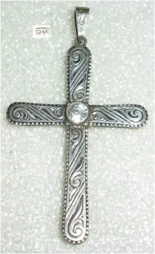 Anhänger Kreuz aus 835er Silber mit weißem Stein  (da3364)