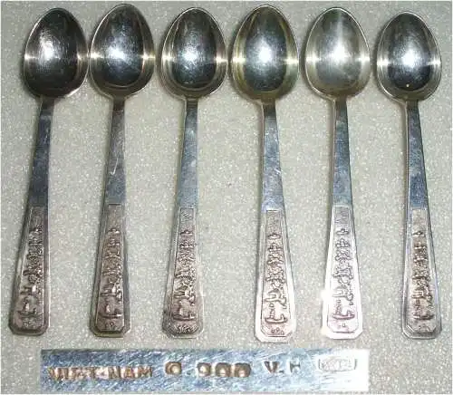 6 Mokka-Löffel Vietnam aus 875 Silber  (da3330)