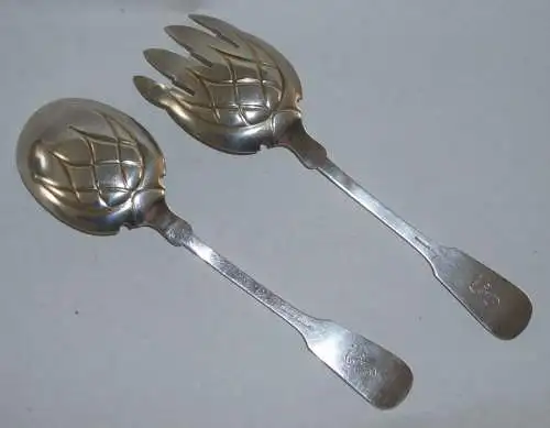 Sehr schönes Jugendstil-Salatbesteck aus 800 Silber mit Monogramm (da2963)