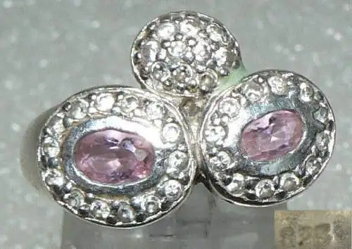 Ring 925er Silber mit rosa Steinen, 6,55 Gramm, Gr. 60 (19,1 mm Ø), (da2826)