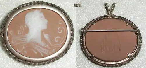 Jugendstil-Brosche/Anhänger aus 925 Silber mit Gemme signiert    (da0870)