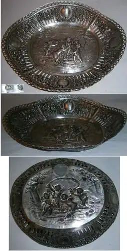 Gründerzeit-Silberschale aus 800 Silber Engel mit Rosen