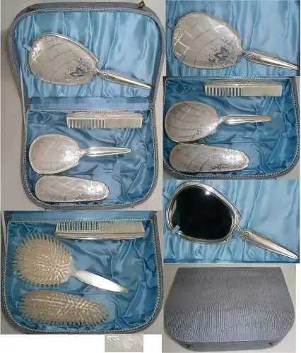 Tolles unbenutztes 4-teiliges Toiletten-Set aus 835 Silber im original Koffer