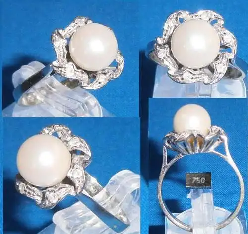 Exklusiver Ring Gr. 55  aus 750 Weißgold mit Perle und Zirkone