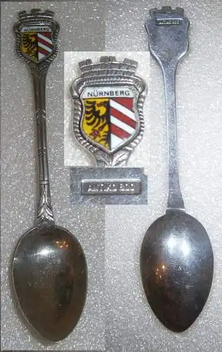 Toller Sammler-Löffel NÜRNBERG aus 800 Silber mit Wappen aus Emaille