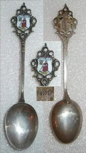 Toller Sammler-Löffel POTTENSTEIN aus 800 Silber mit Wappen aus Emaille