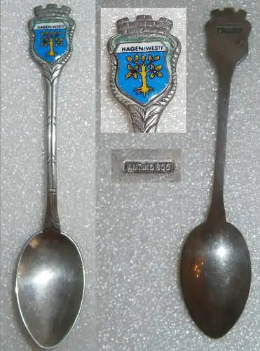 Toller Sammler-Löffel HAGEN/WESTF. aus 800 Silber mit Wappen aus Emaille