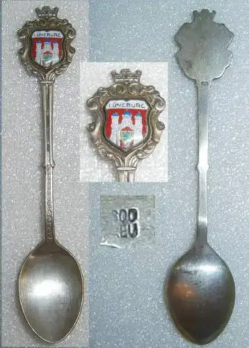 Toller Sammler-Löffel LÜNEBURG aus 800 Silber mit Wappen aus Emaille