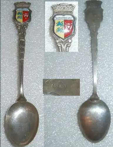 Toller Sammler-Löffel SCHARBEUTZ aus 800 Silber mit Wappen aus Emaille