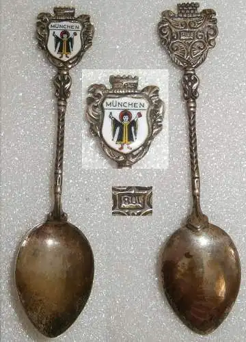 Sammler-Löffel MÜNCHEN aus 800 Silber mit Wappen aus Emaille