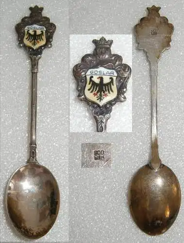 Sammler-Löffel GOSLAR aus 800 Silbermit Wappen aus Emaille