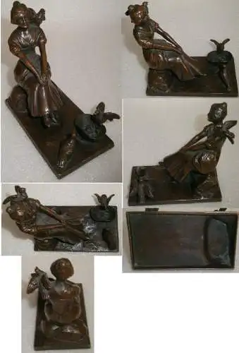 Tolle original alte Bronze Aschenputtel/Frau mit Tauben