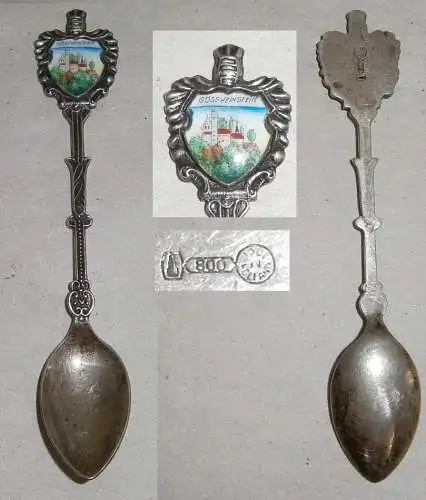 Sammler-Löffel aus 800 Silber GÖSSWEINSTEIN mit Wappen aus Emaille