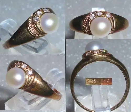 Toller sehr edler Perlen- Ring Gr. 53  aus 585 Gold mit Zirkone