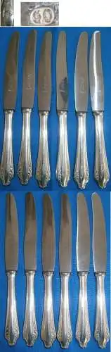 6 sehr schöne versilberte Messer 90 Silberauflage mit Monogramm JR