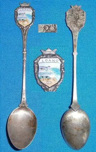 alter Sammler-Andenken-Löffel, Loano 800 Silber m. Wappen aus Emaille