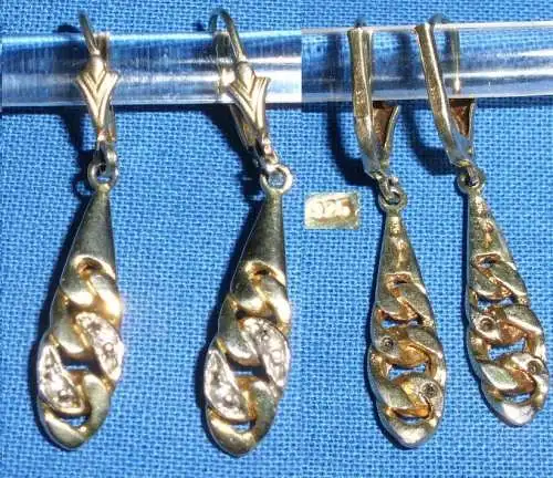 Ohrringe 925 Silber vergoldet mit winzigen Zirkonen    (C7332)