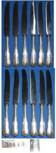 6 alte Messer aus 800 Silber