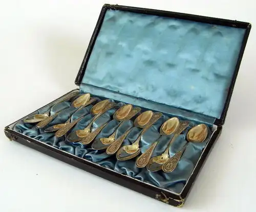 12 Teelöffel mit Tiermuster Koch und Bergfeld  Jugendstil 0