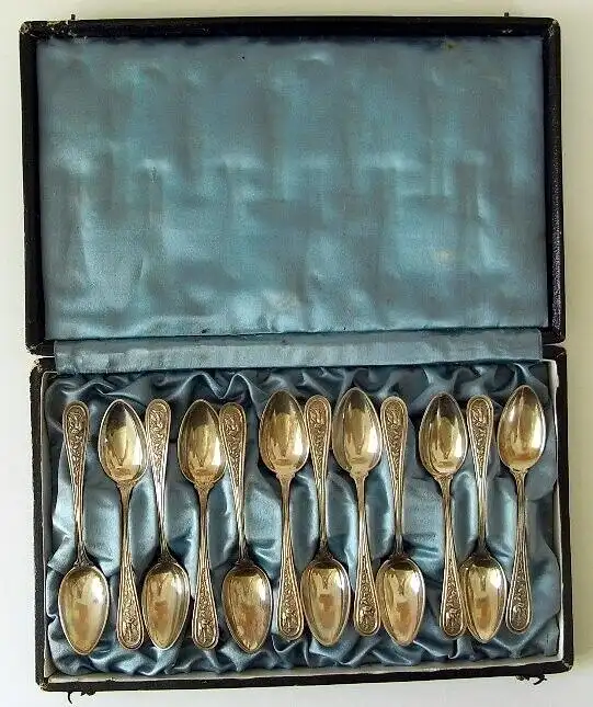 12 Teelöffel mit Tiermuster Koch und Bergfeld  Jugendstil 1