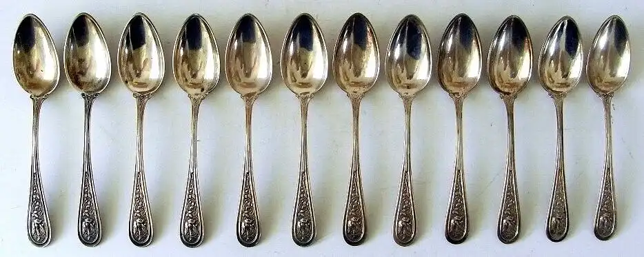 12 Teelöffel mit Tiermuster Koch und Bergfeld  Jugendstil 2