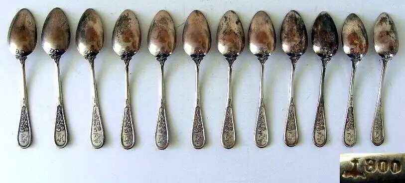 12 Teelöffel mit Tiermuster Koch und Bergfeld  Jugendstil 3