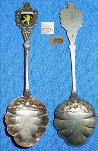 Alter Zuckerlöffel Sammlerlöffel 800 Silber mit Emaille Wappen Bad Tölz