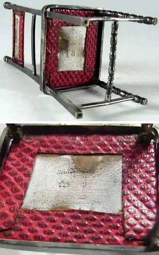 Seltener Puppenspielzeug Stuhl mit Bezug 925 Silber