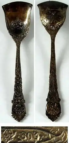 Gründerzeit Zuckerschaufel Zuckerlöffel in 800 er Silber mit Blumen