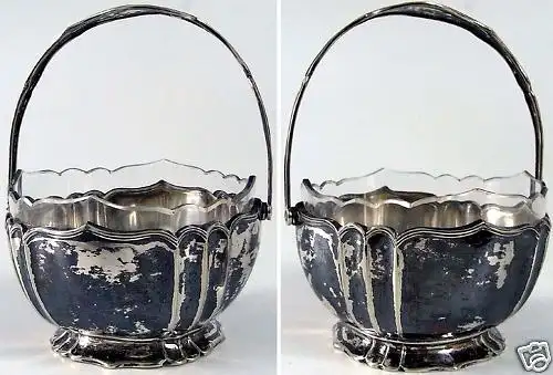 Alter Silberkorb mit original Glaseinsatz in 800 Silber