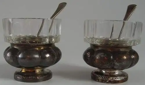 2 Salz  Gewürznäpfe und Löffel 800  Silber von Hugo Böhm