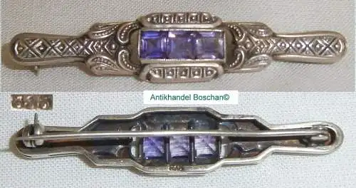 Sehr feine Brosche 835 Silber mit amethystfarbenen Edelsteinen (d1012)