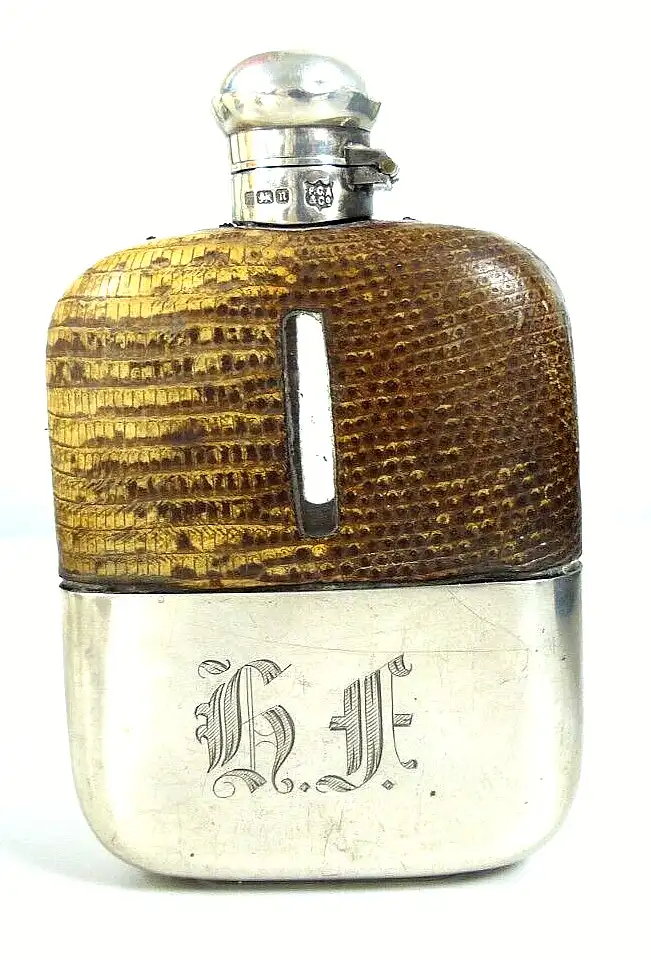1928 Sheffield 925 Silber Frederiek C. Asman & Co. Flachmann mit Monogramm H. F. 0