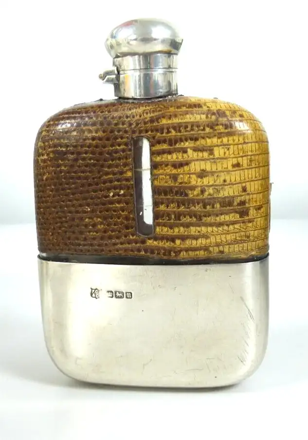 1928 Sheffield 925 Silber Frederiek C. Asman & Co. Flachmann mit Monogramm H. F. 1