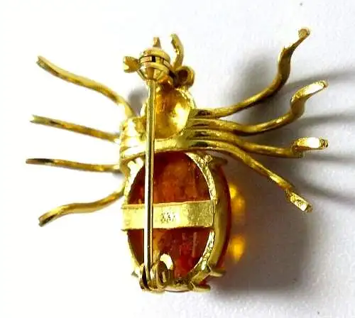 Große Spinne Brosche aus 333 Gold mit Bernstein Amber