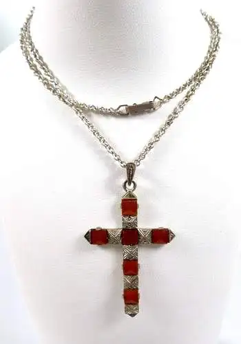 sehr schöner Anhänger aus 930 Silber Kreuz mit Achat mit Kette
