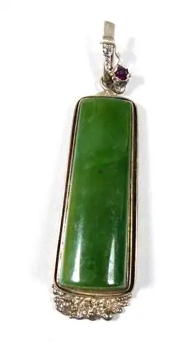 sehr großer Anhänger wohl russisch aus 925 Silber Art Deco mit Jade und Rubin