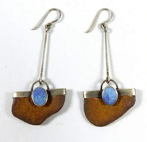 Designer Ohrringe Hänger aus 925 Silber mit Opal