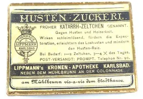 Original alte Verkaufsschachtel Werbung Lippmanns Kronen Apotheke Karlsbad