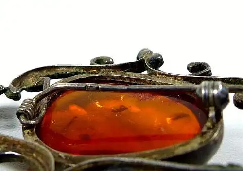 schöne alte Jugendstil Brosche aus 925 Silber mit Bernstein Amber