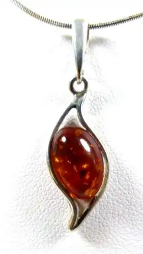 Kette aus 925 Silber mit Anhänger aus 925 Silber mit Bernstein Amber