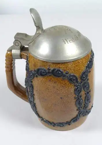 sehr alter Jugendstil Bierkrug Steinzeug Carl Mehlen für R. Merkelbach